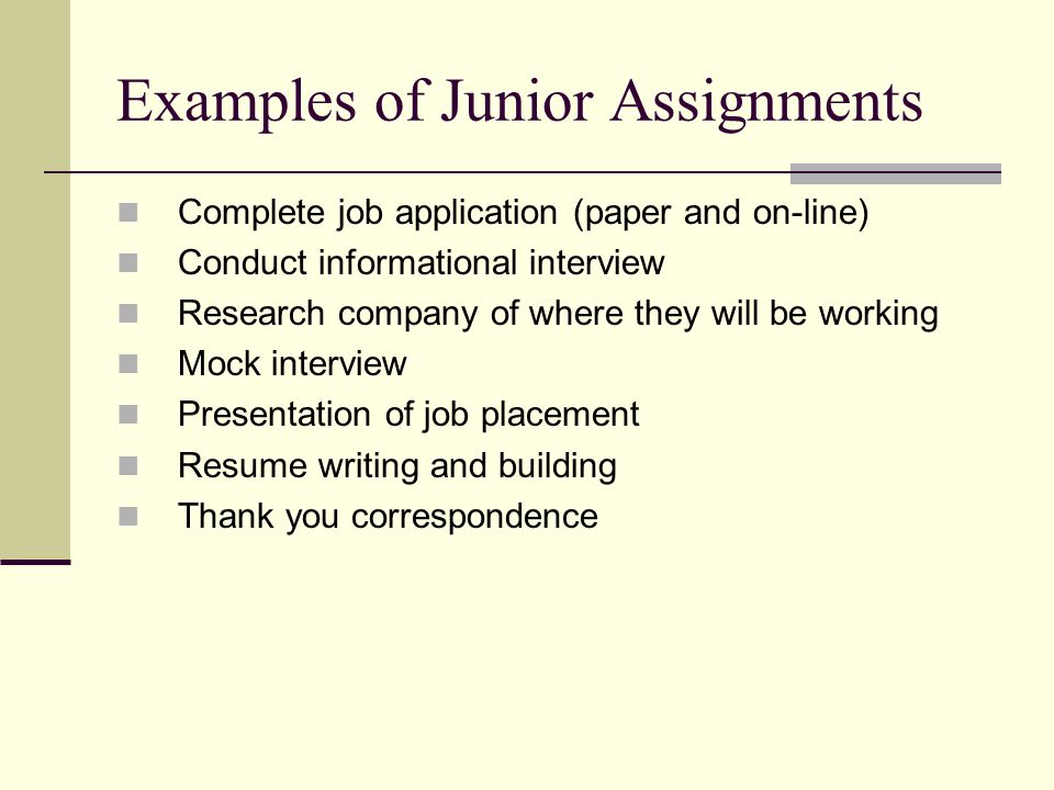 Examples of Junior Assignments