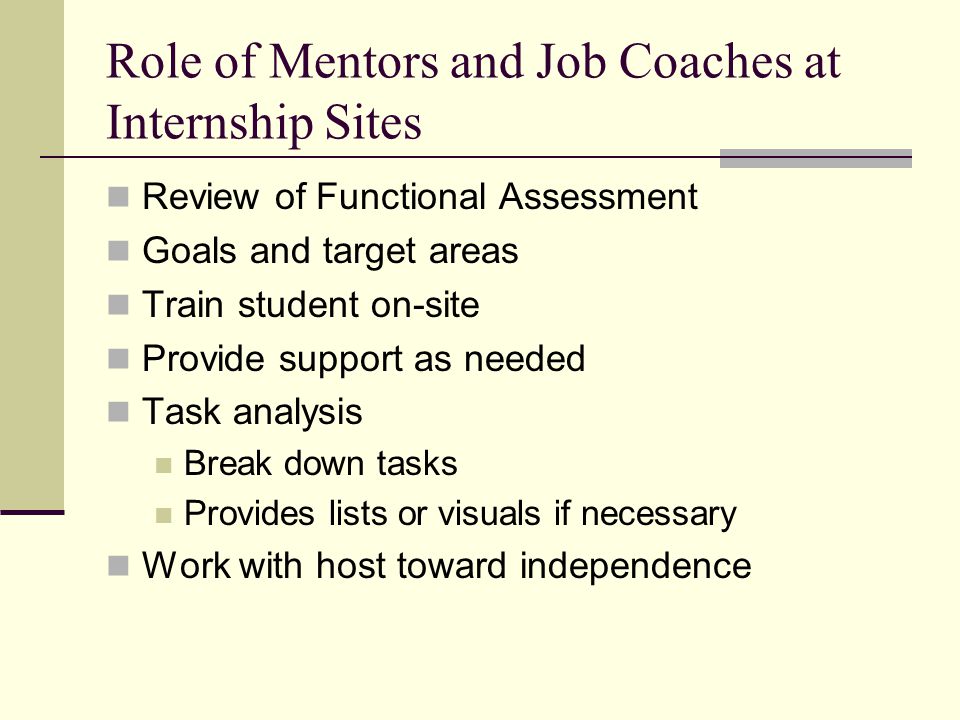 Role of Mentors and Job Coaches at Internship Sites