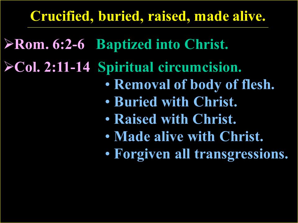 Crucified, buried, raised, made alive.