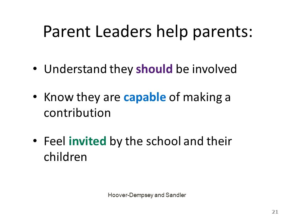 Parent Leaders help parents: