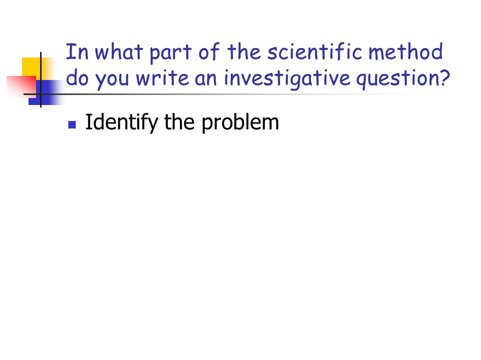 In what part of the scientific method do you write an investigative question