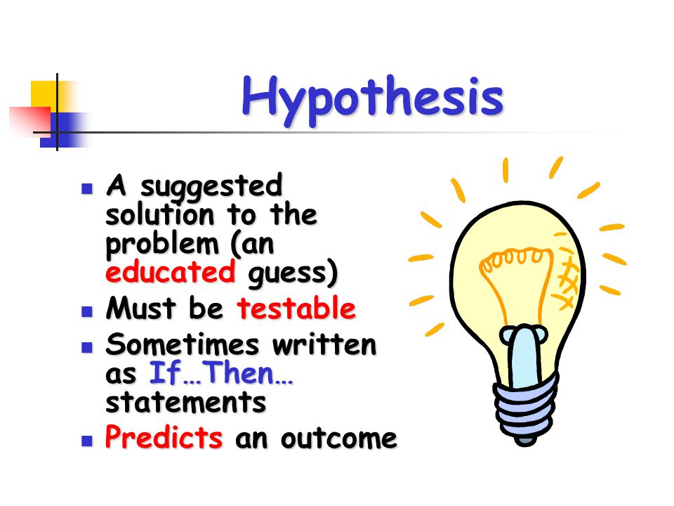 Hypothesis A suggested solution to the problem (an educated guess)