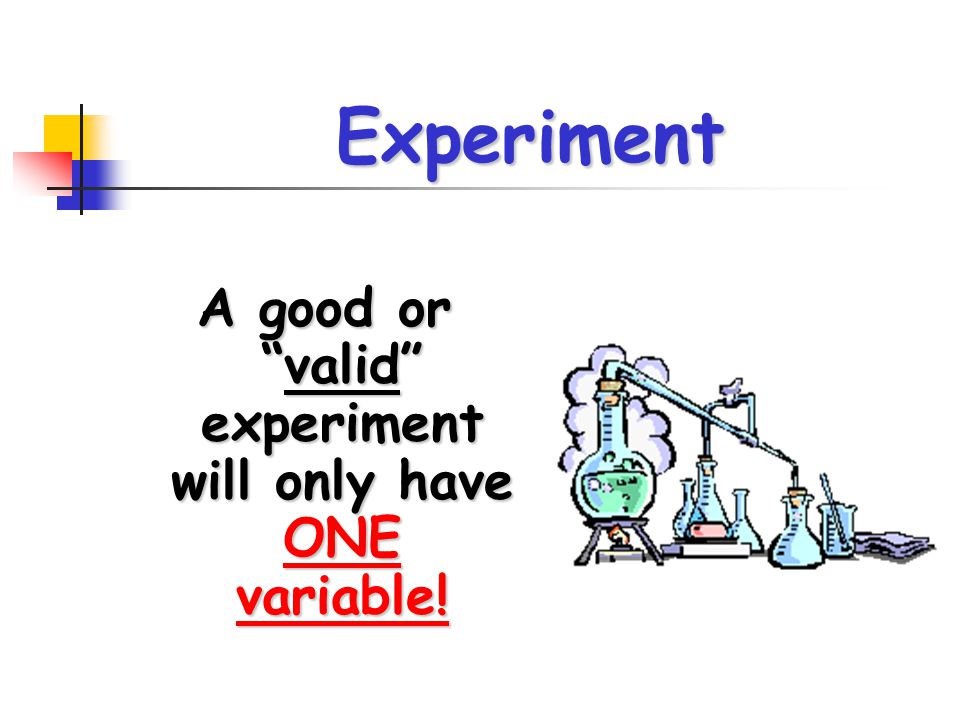 A good or valid experiment will only have ONE variable!