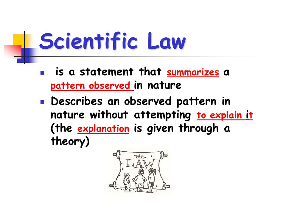 Scientific Law is a statement that summarizes a pattern observed in nature.
