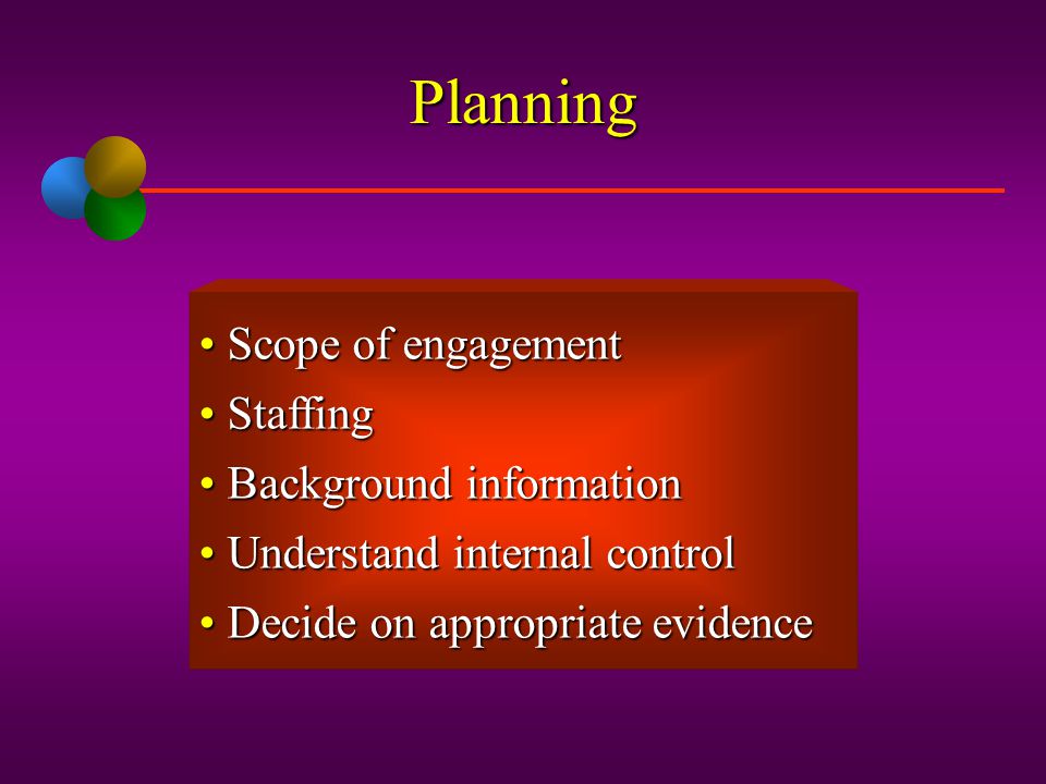 Planning Scope of engagement Staffing Background information