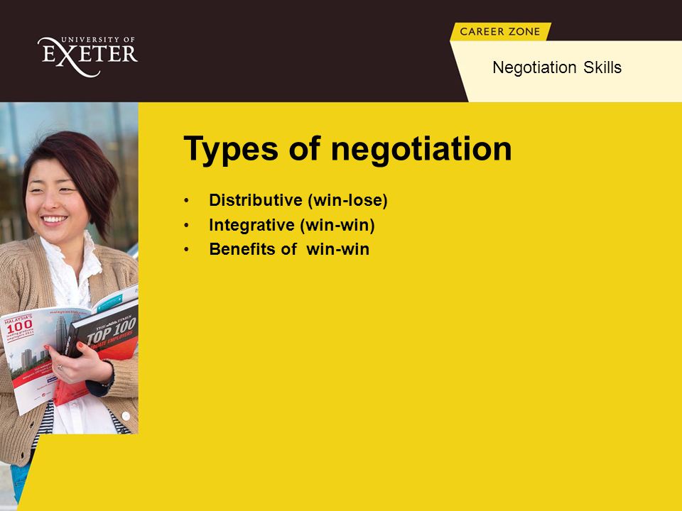 Types of negotiation Negotiation Skills Distributive (win-lose)