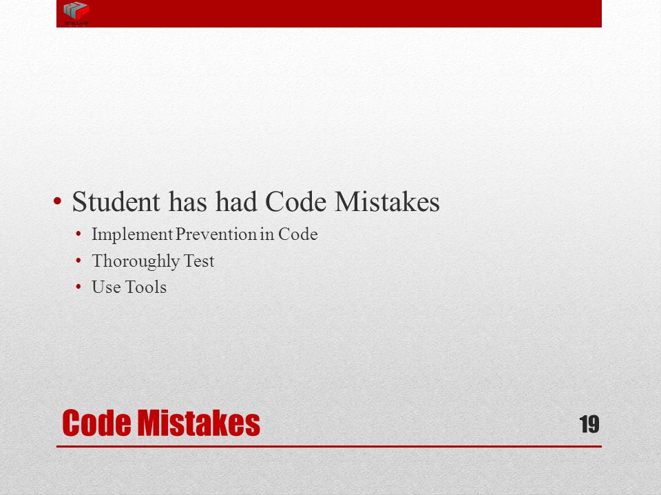 Code Mistakes Student has had Code Mistakes