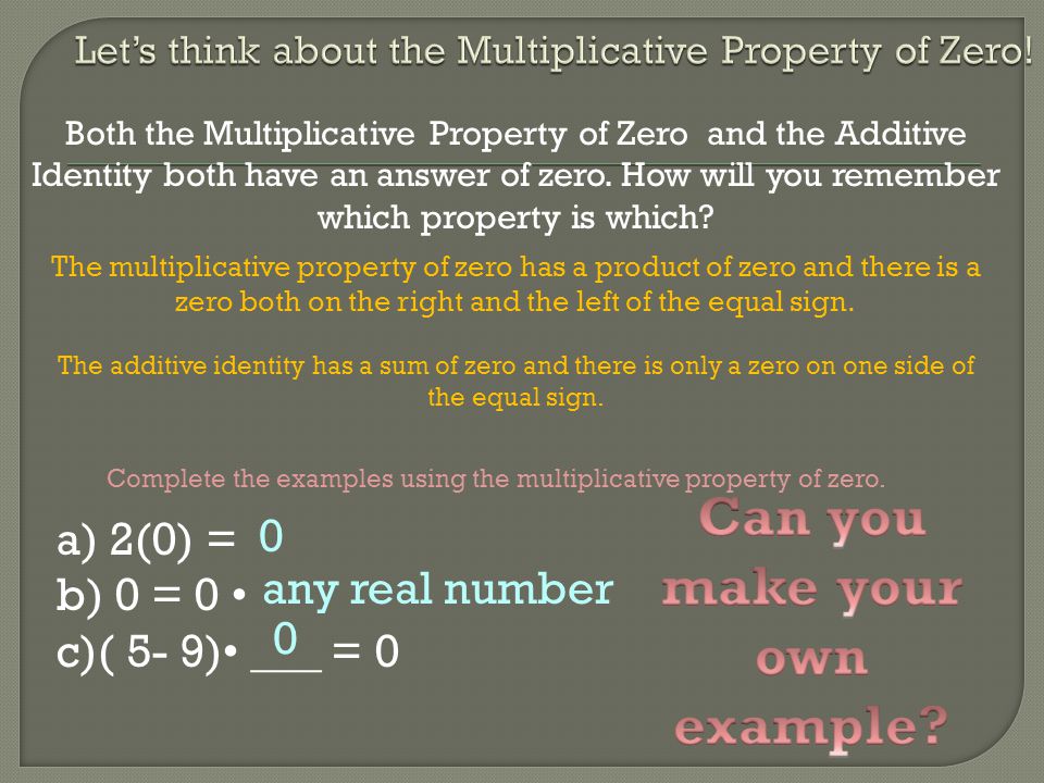 Let’s think about the Multiplicative Property of Zero!