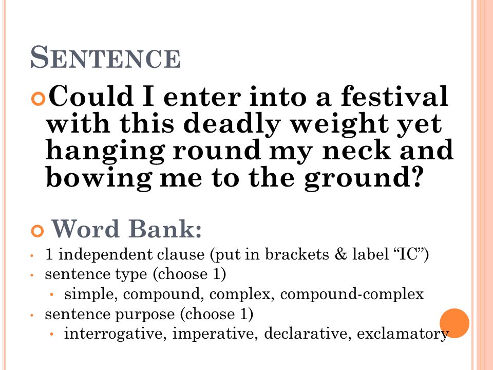 Sentence Could I enter into a festival with this deadly weight yet hanging round my neck and bowing me to the ground