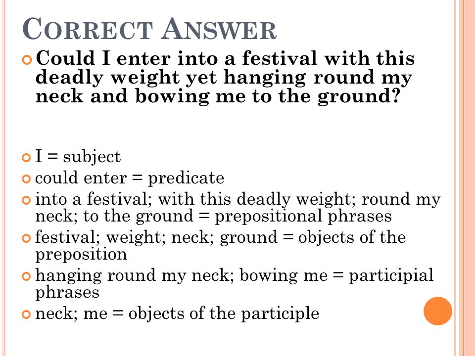Correct Answer Could I enter into a festival with this deadly weight yet hanging round my neck and bowing me to the ground