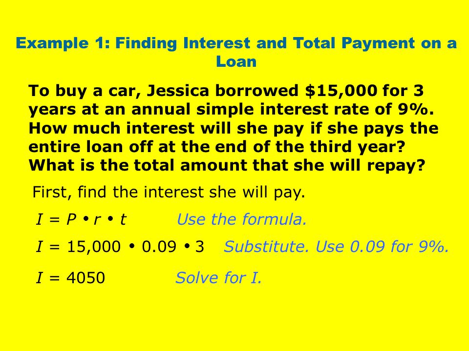Example 1: Finding Interest and Total Payment on a Loan