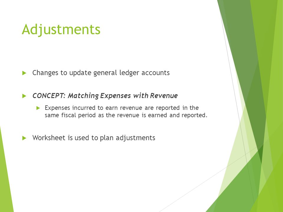 Adjustments Changes to update general ledger accounts