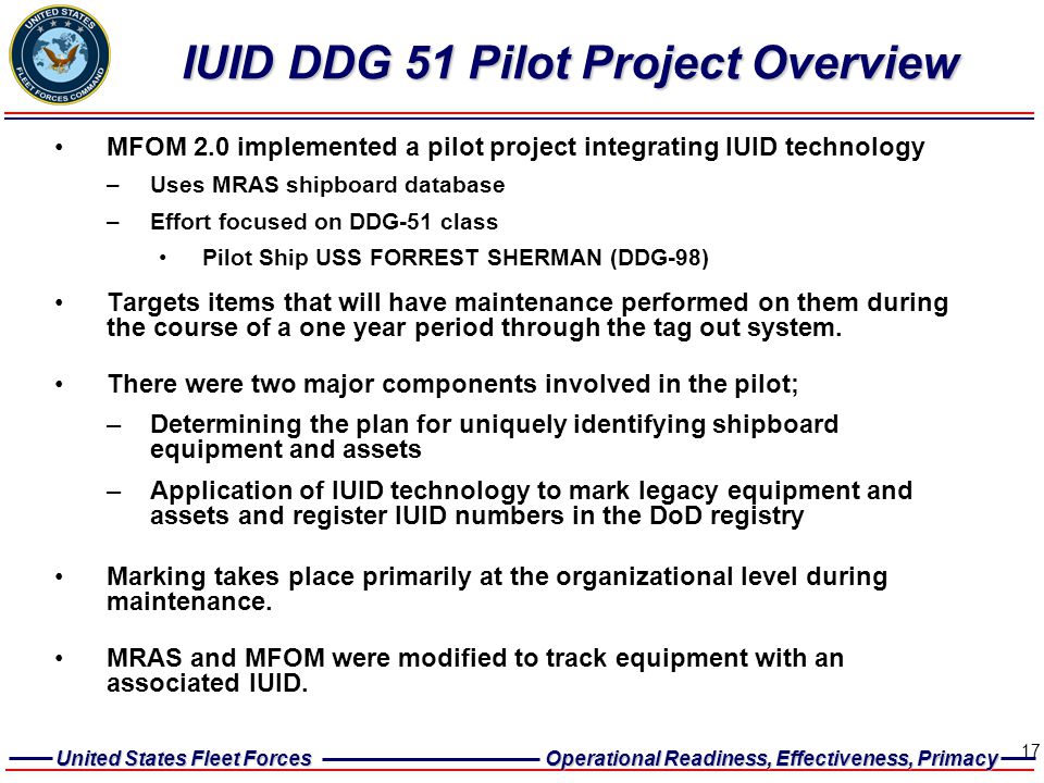 IUID DDG 51 Pilot Project Overview
