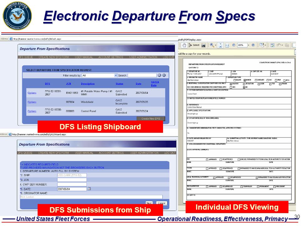 Electronic Departure From Specs