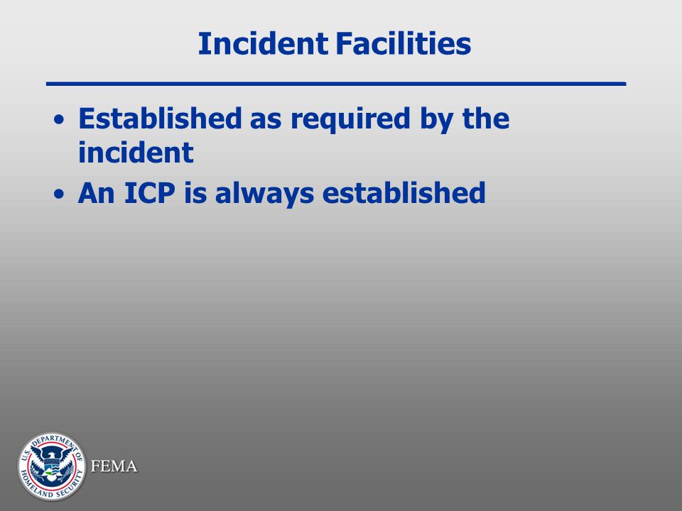Incident Facilities Established as required by the incident