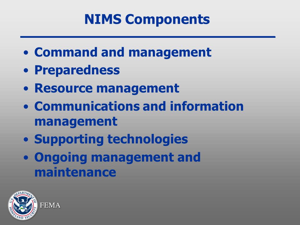 NIMS Components Command and management Preparedness