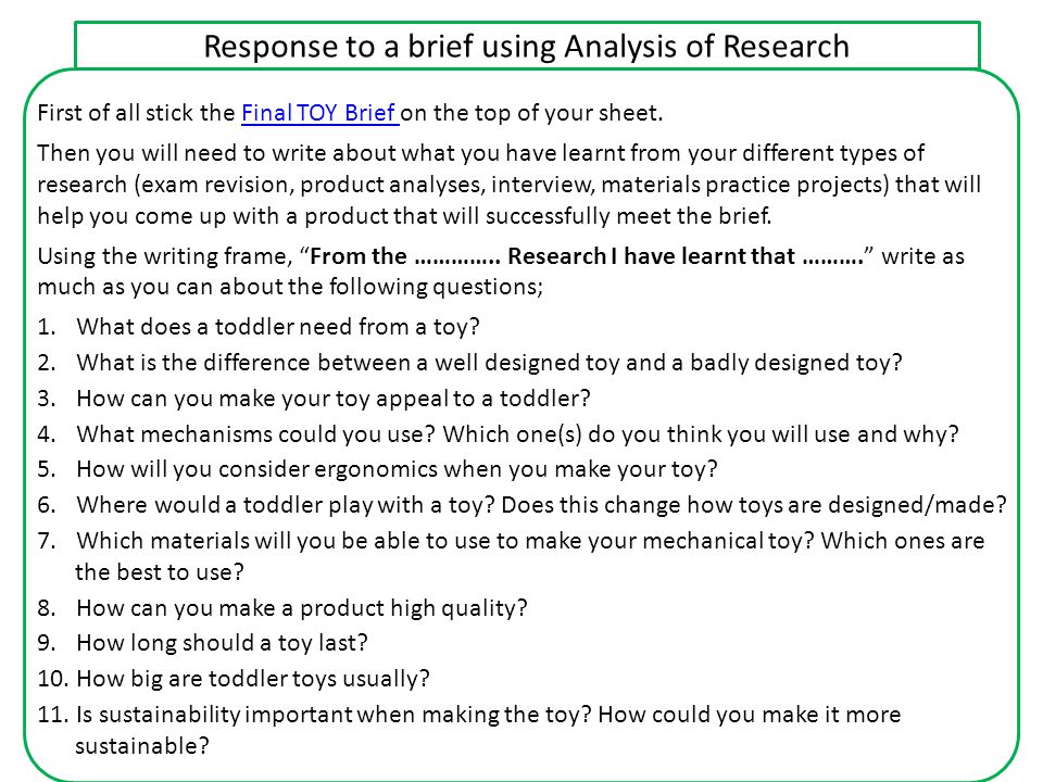 Response to a brief using Analysis of Research