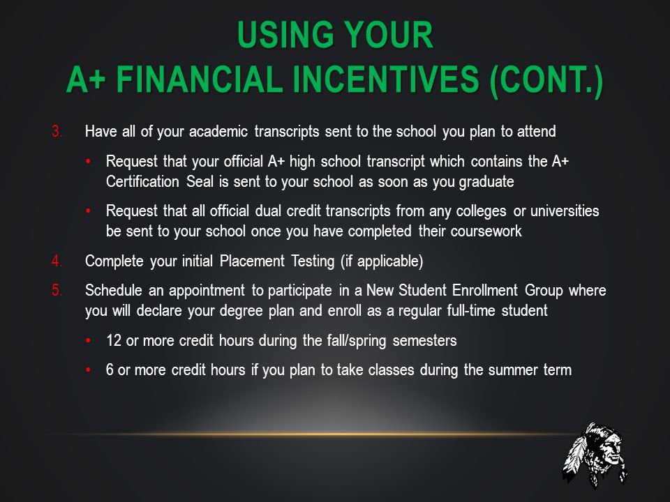 Using your A+ financial incentives (Cont.)