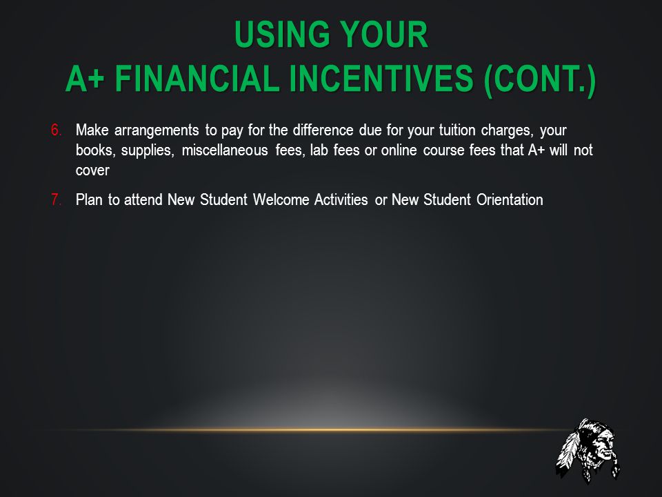 Using your A+ financial incentives (Cont.)