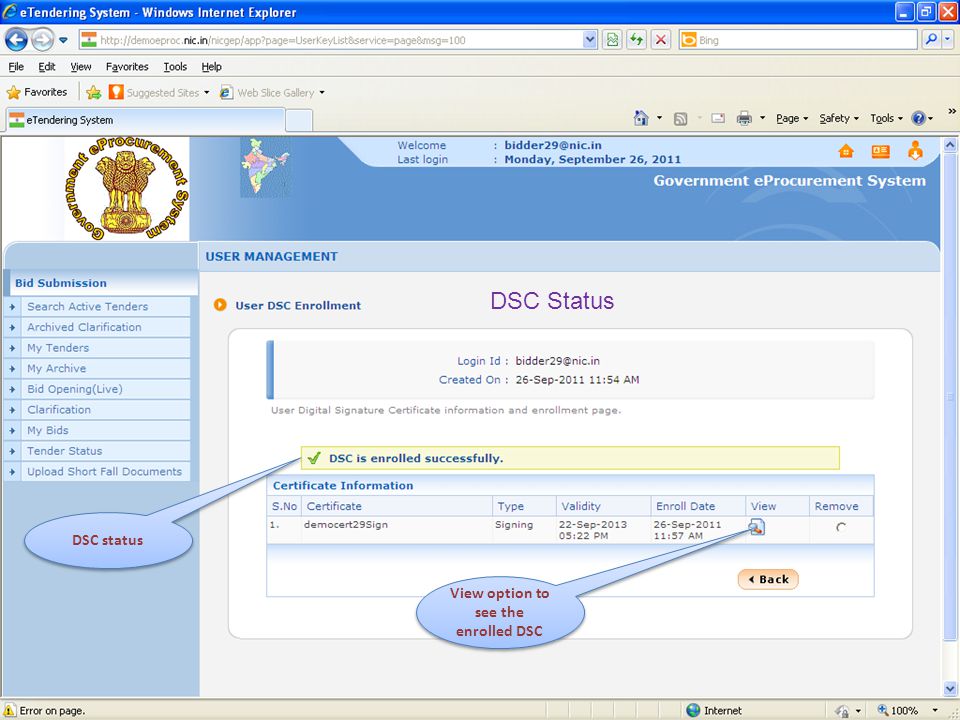 View option to see the enrolled DSC