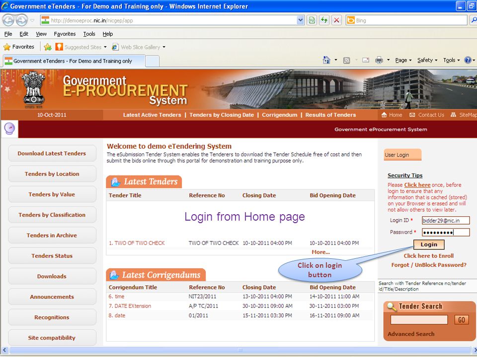 Login from Home page Click on login button