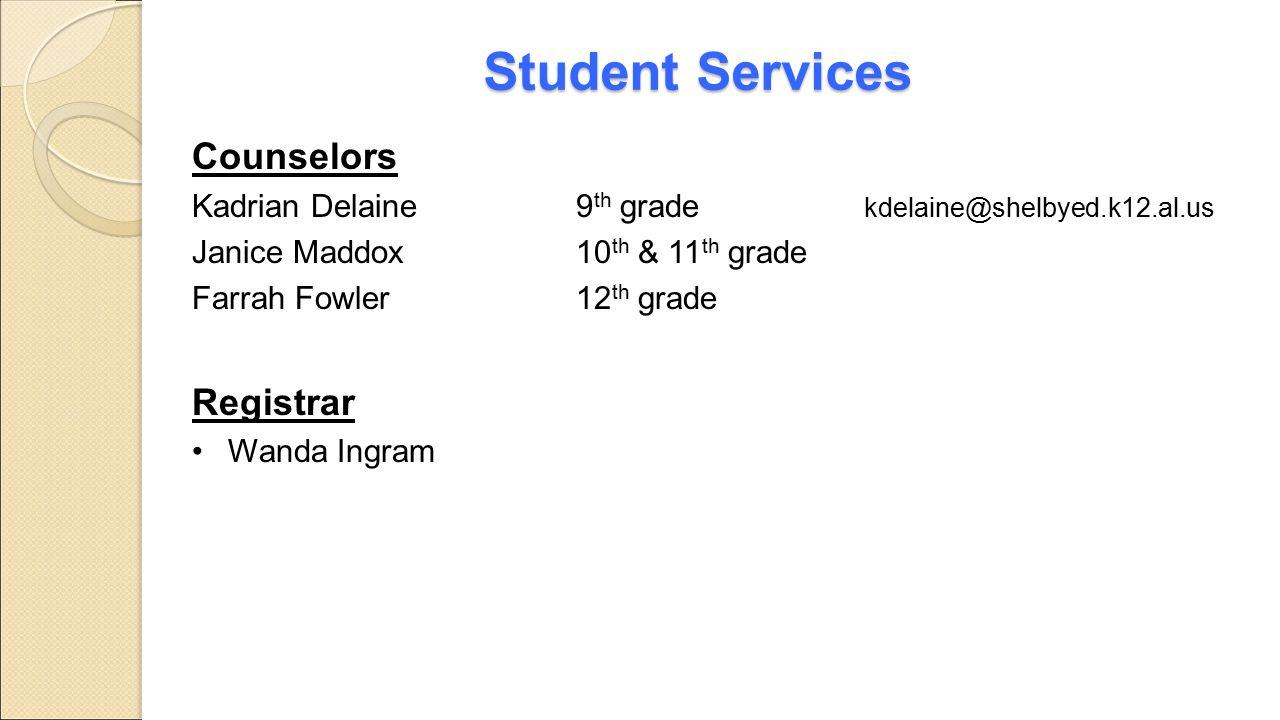 Student Services Counselors Registrar