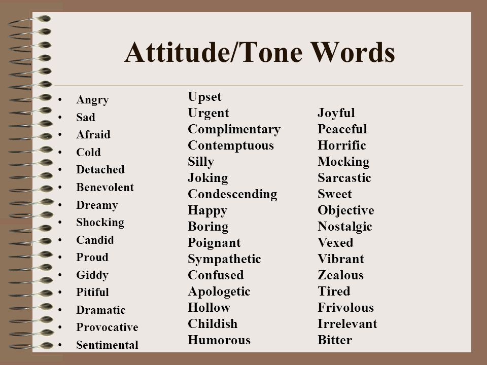 Attitude/Tone Words Upset Urgent Complimentary Contemptuous Silly