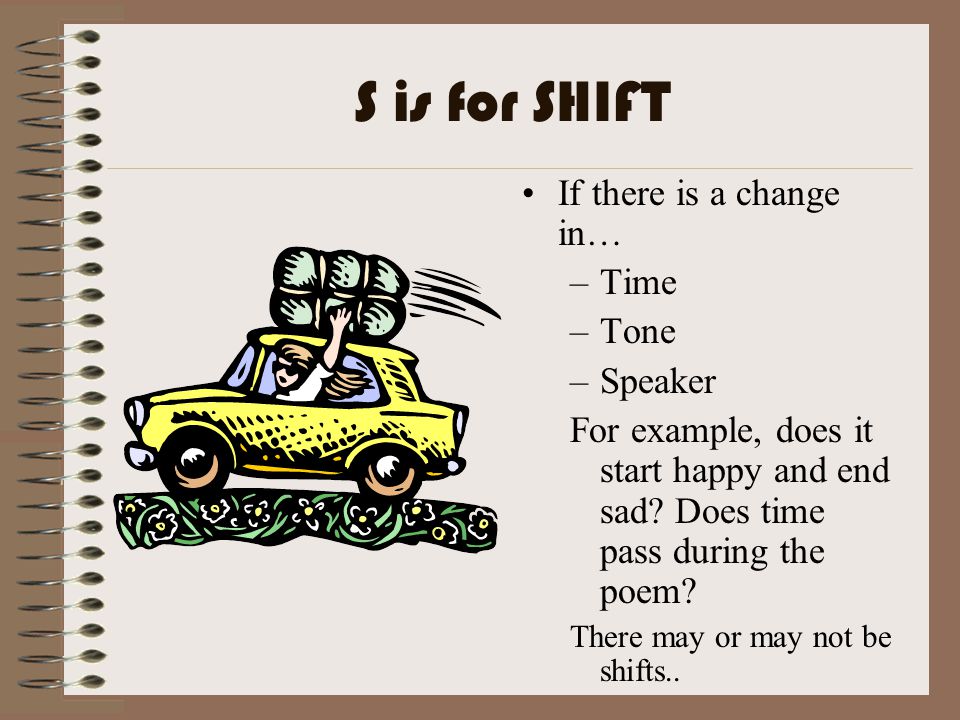 S is for SHIFT If there is a change in… Time Tone Speaker