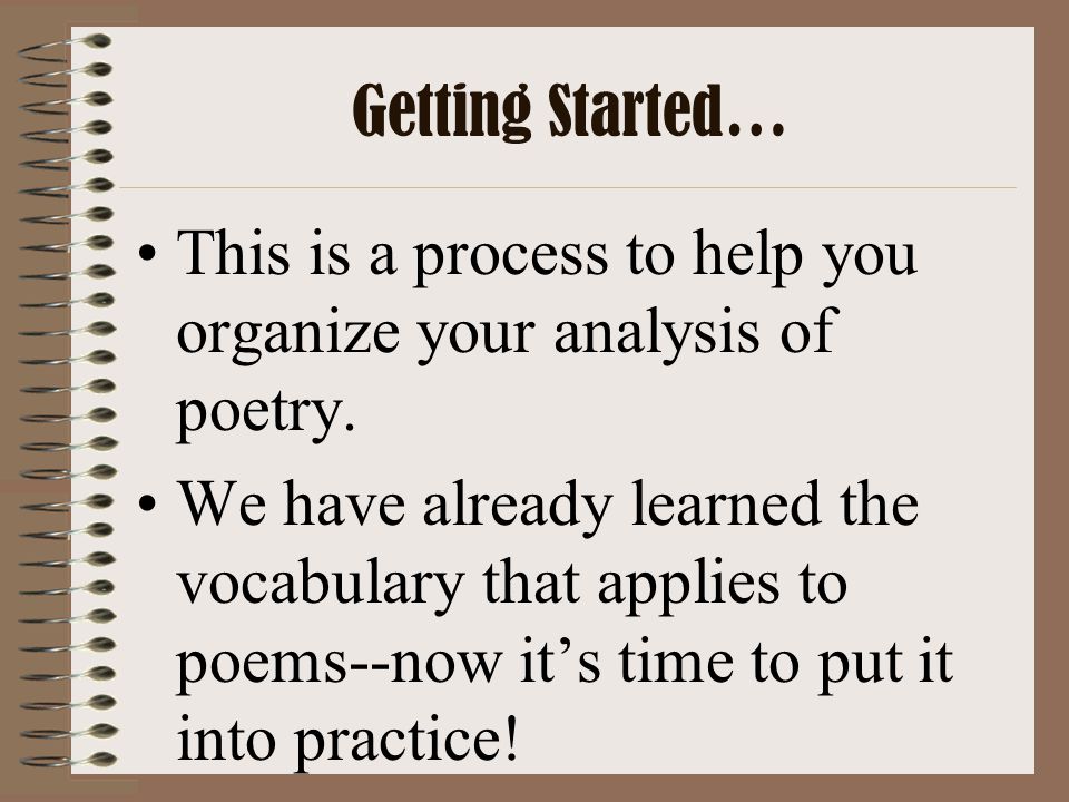 Getting Started… This is a process to help you organize your analysis of poetry.