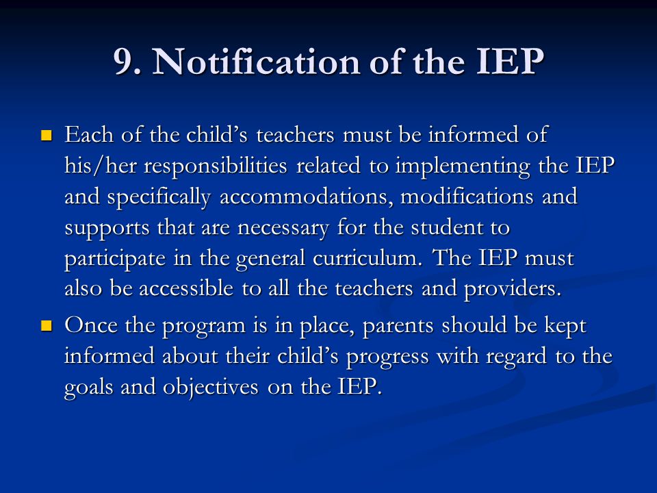 9. Notification of the IEP
