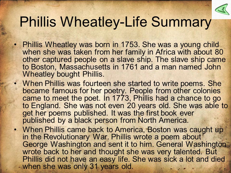 phillis wheatley life story