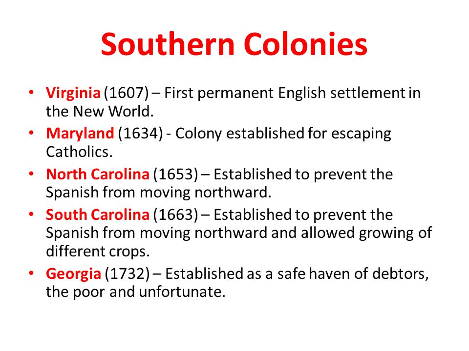 10 facts about the southern colonies