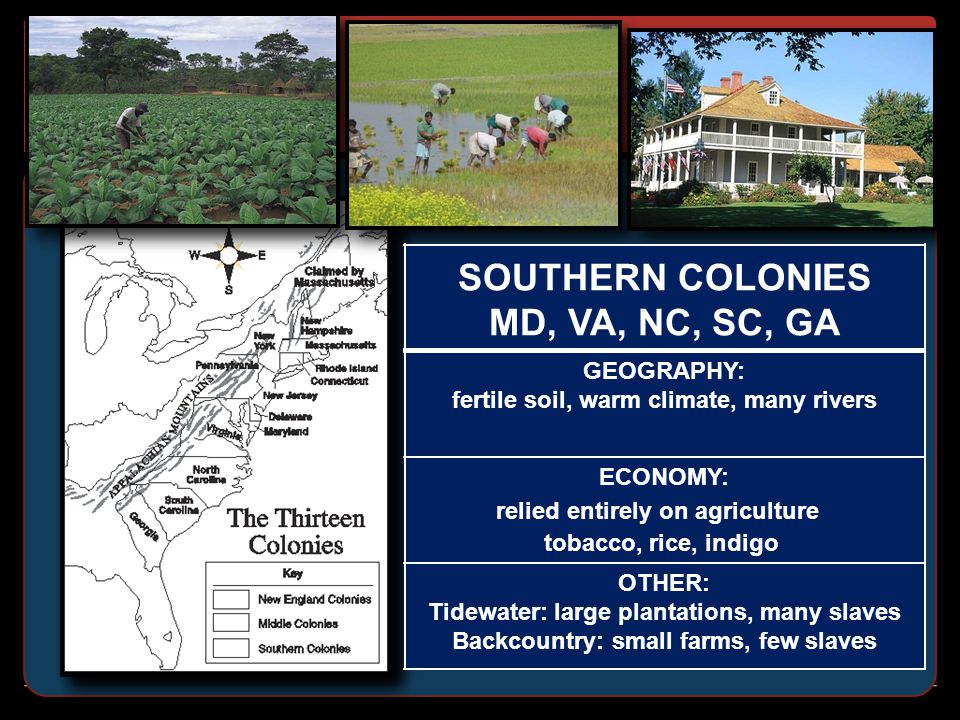 SOUTHERN COLONIES MD, VA, NC, SC, GA