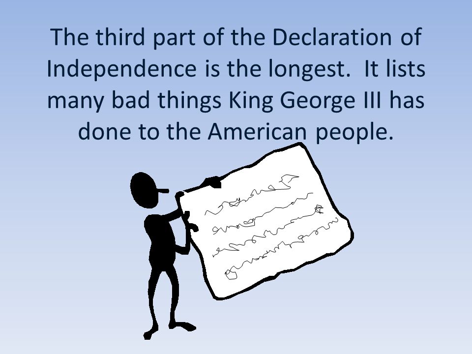 The third part of the Declaration of Independence is the longest