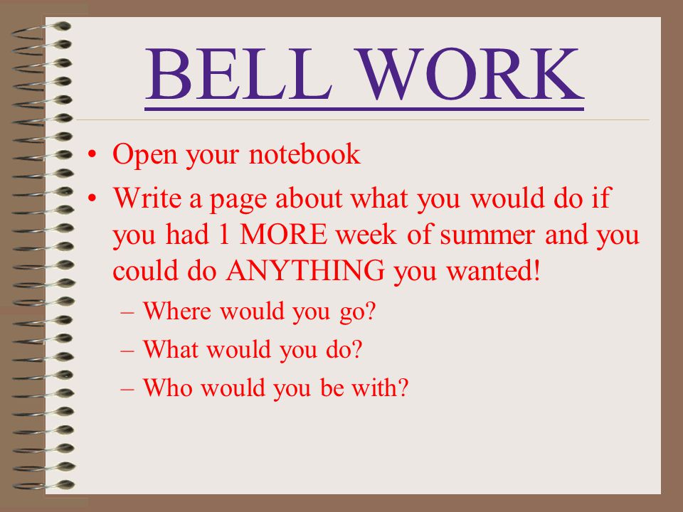 BELL WORK Open your notebook