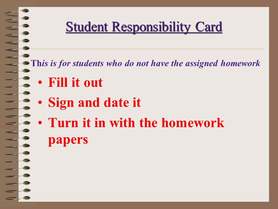 Student Responsibility Card