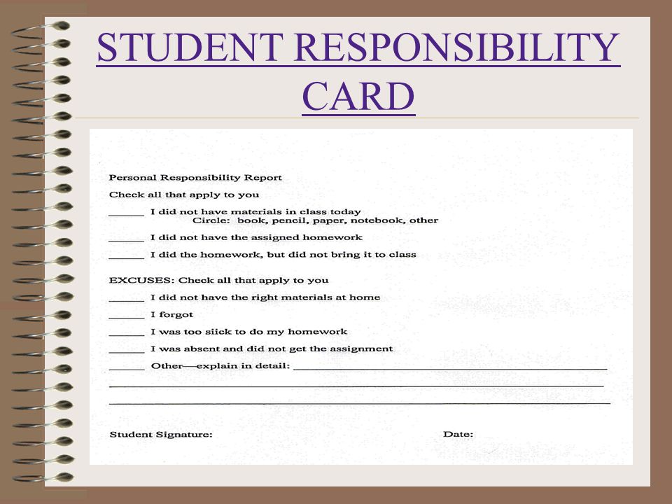 STUDENT RESPONSIBILITY CARD