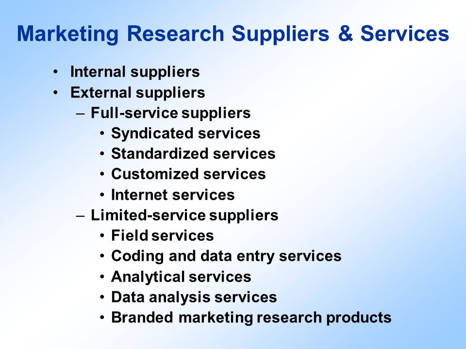 Marketing Research Suppliers & Services