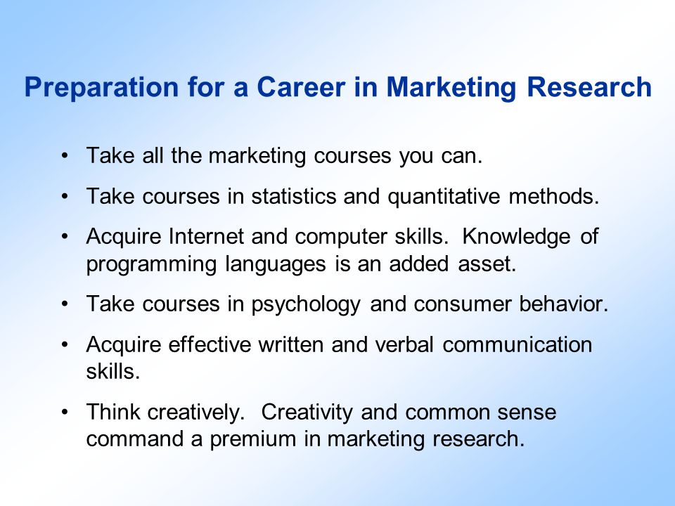 Preparation for a Career in Marketing Research