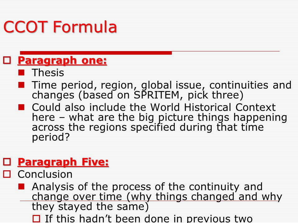 CCOT Formula Paragraph one: Thesis