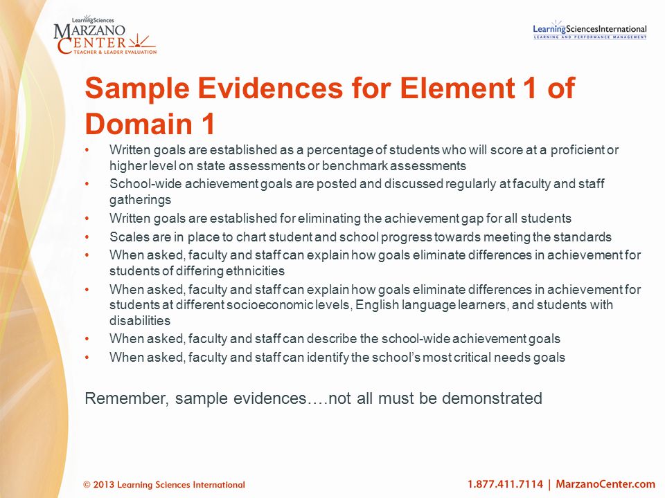 Sample Evidences for Element 1 of Domain 1