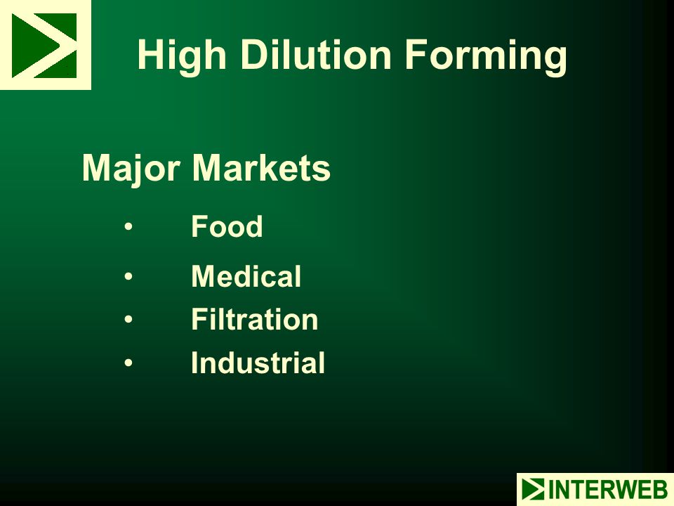 High Dilution Forming Major Markets Food Medical Filtration Industrial