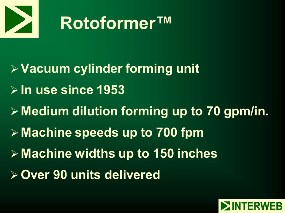 Rotoformer™ Vacuum cylinder forming unit In use since 1953