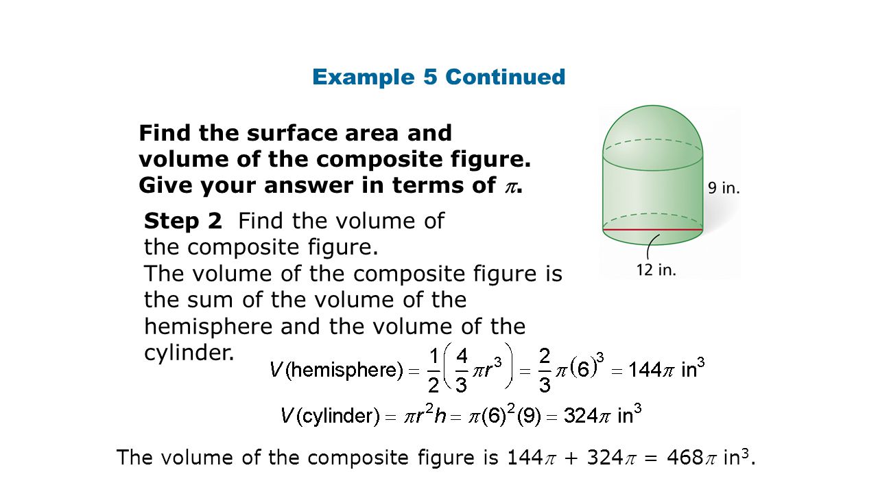 Step 2 Find the volume of the composite figure.