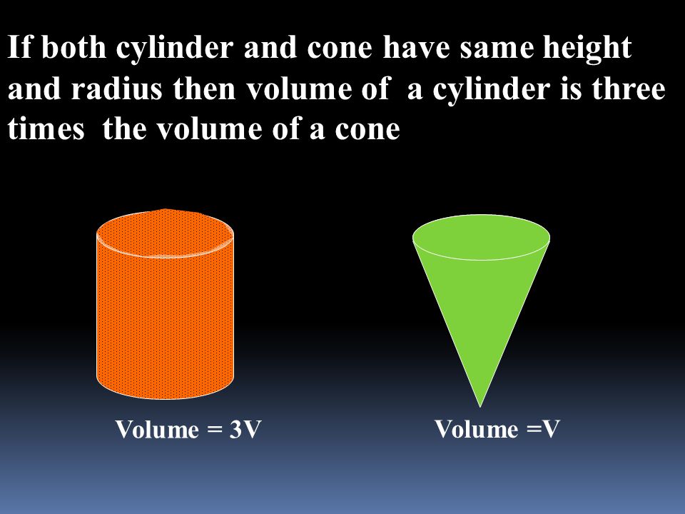 If both cylinder and cone have same height and radius then volume of a cylinder is three times the volume of a cone