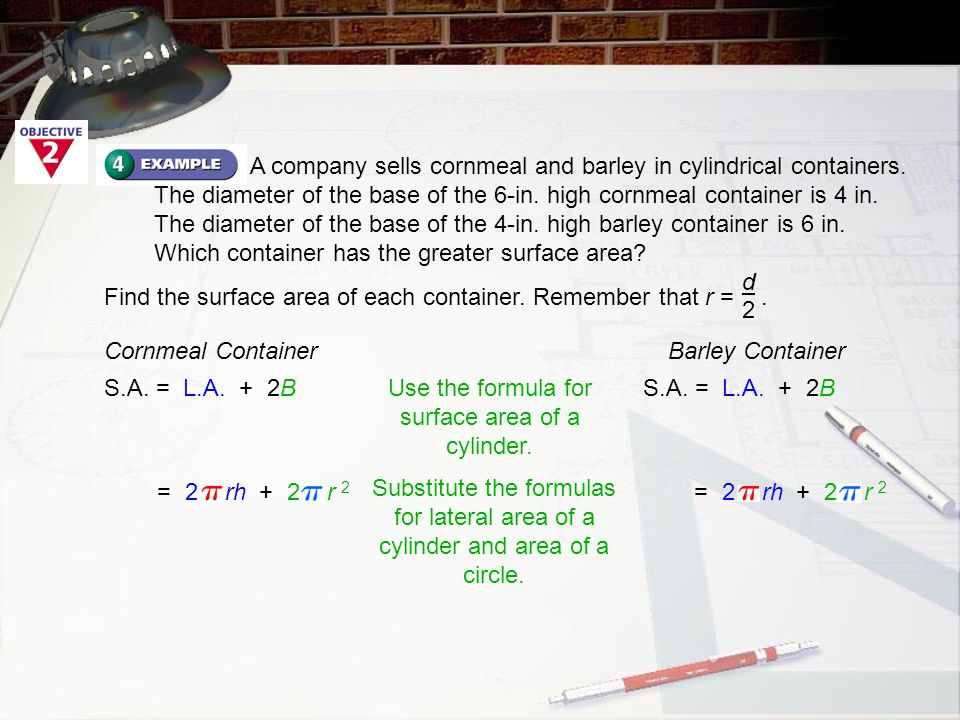 Use the formula for surface area of a cylinder.