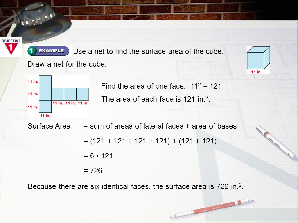 Use a net to find the surface area of the cube.
