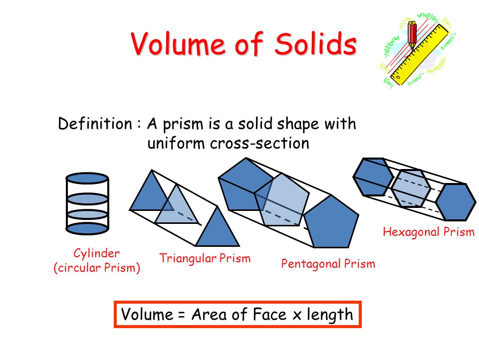 Volume of Solids Definition : A prism is a solid shape with