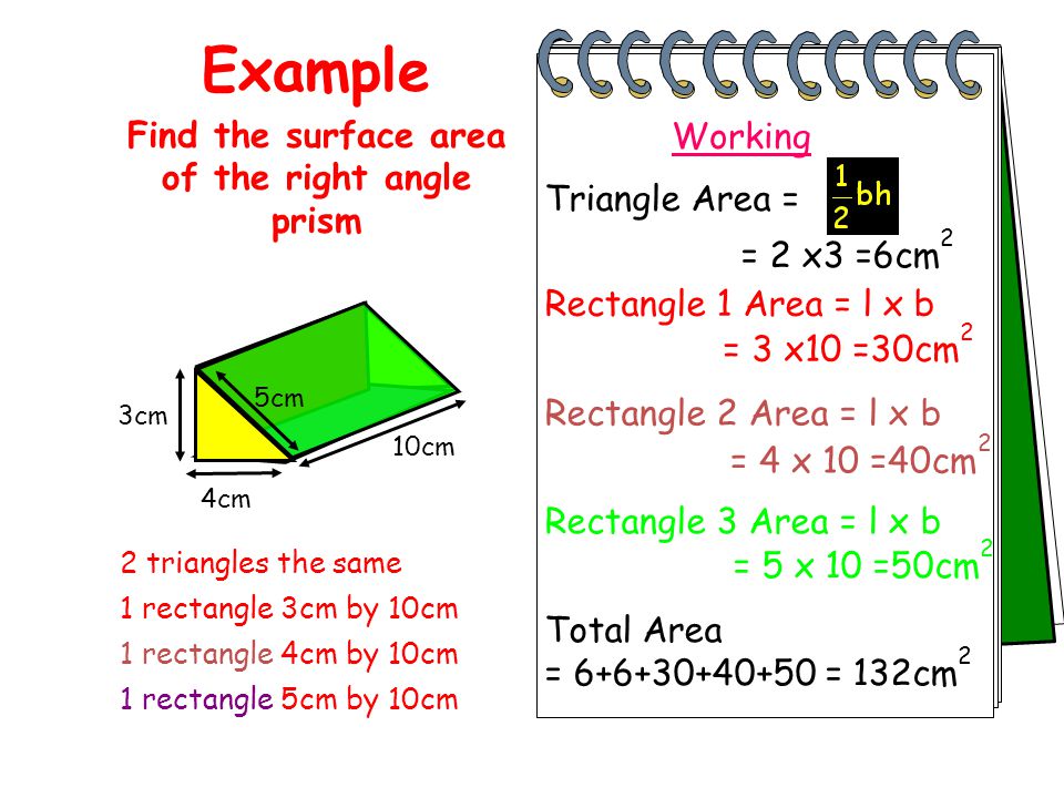 Find the surface area of the right angle prism