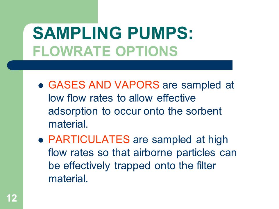 SAMPLING PUMPS: FLOWRATE OPTIONS